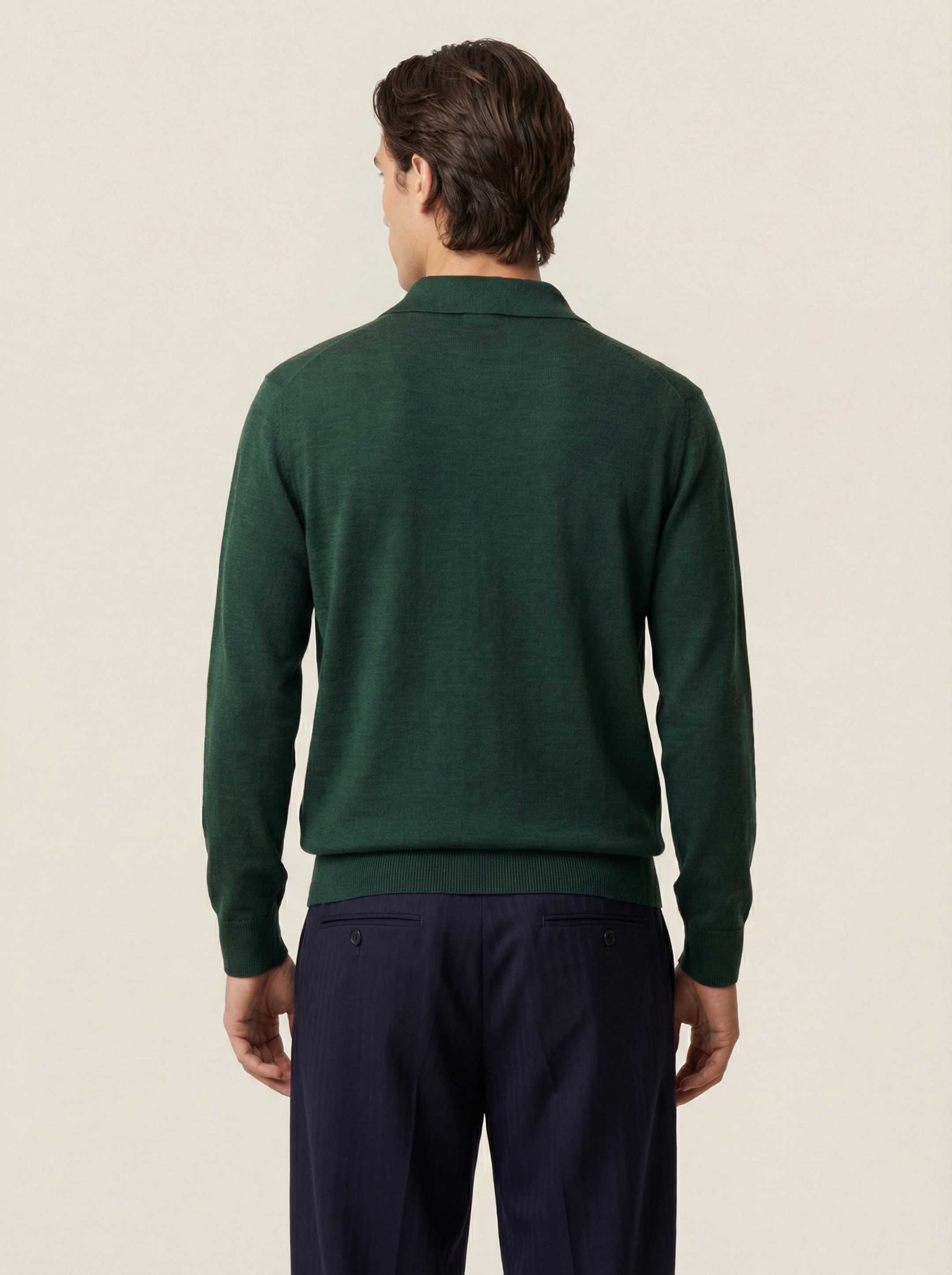 The Everyday Long Sleeve Polo Shirt - Emerald Green - Image 3