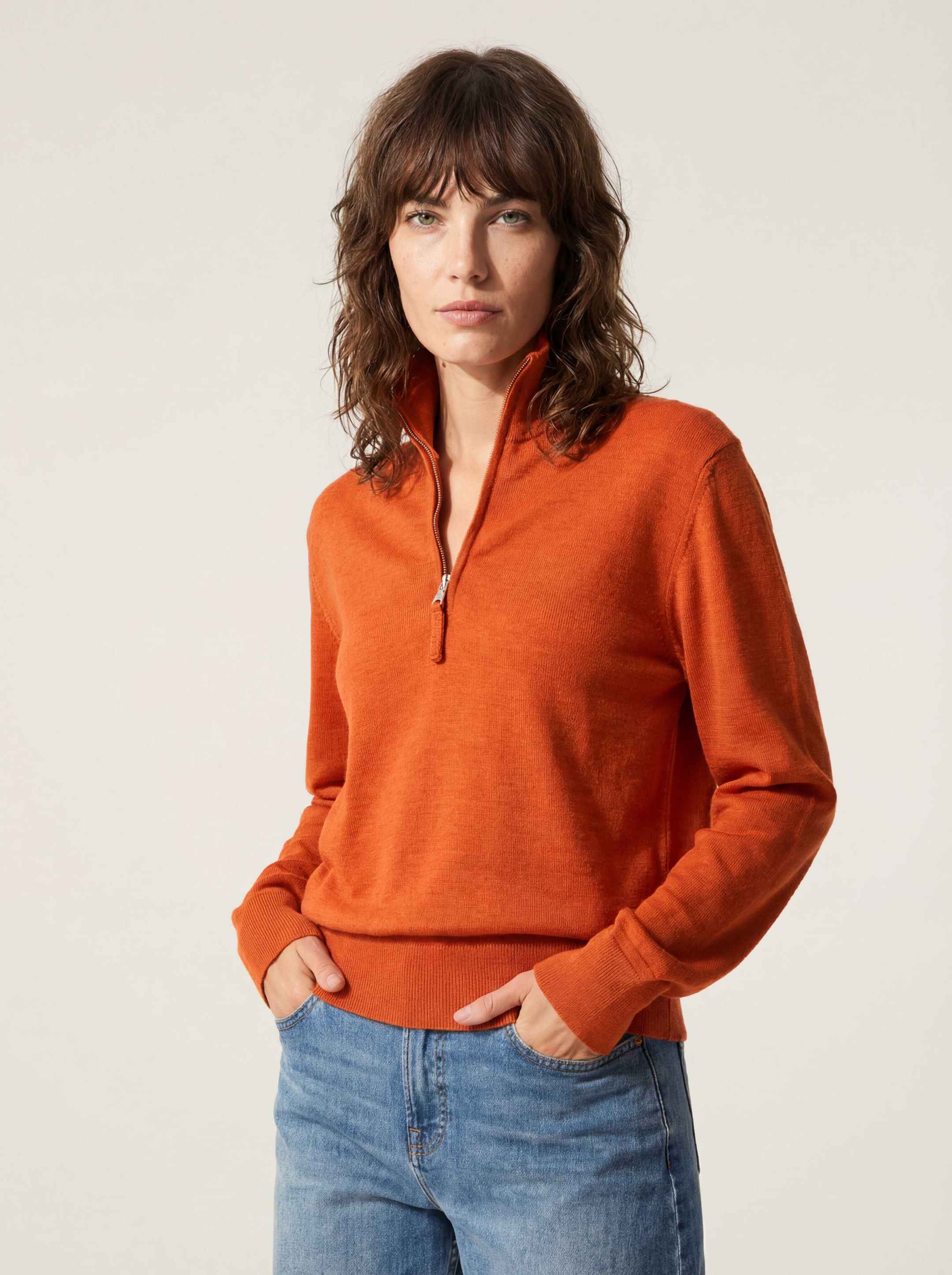 The Knitted Quarter Zip - Burnt Orange - Image 2