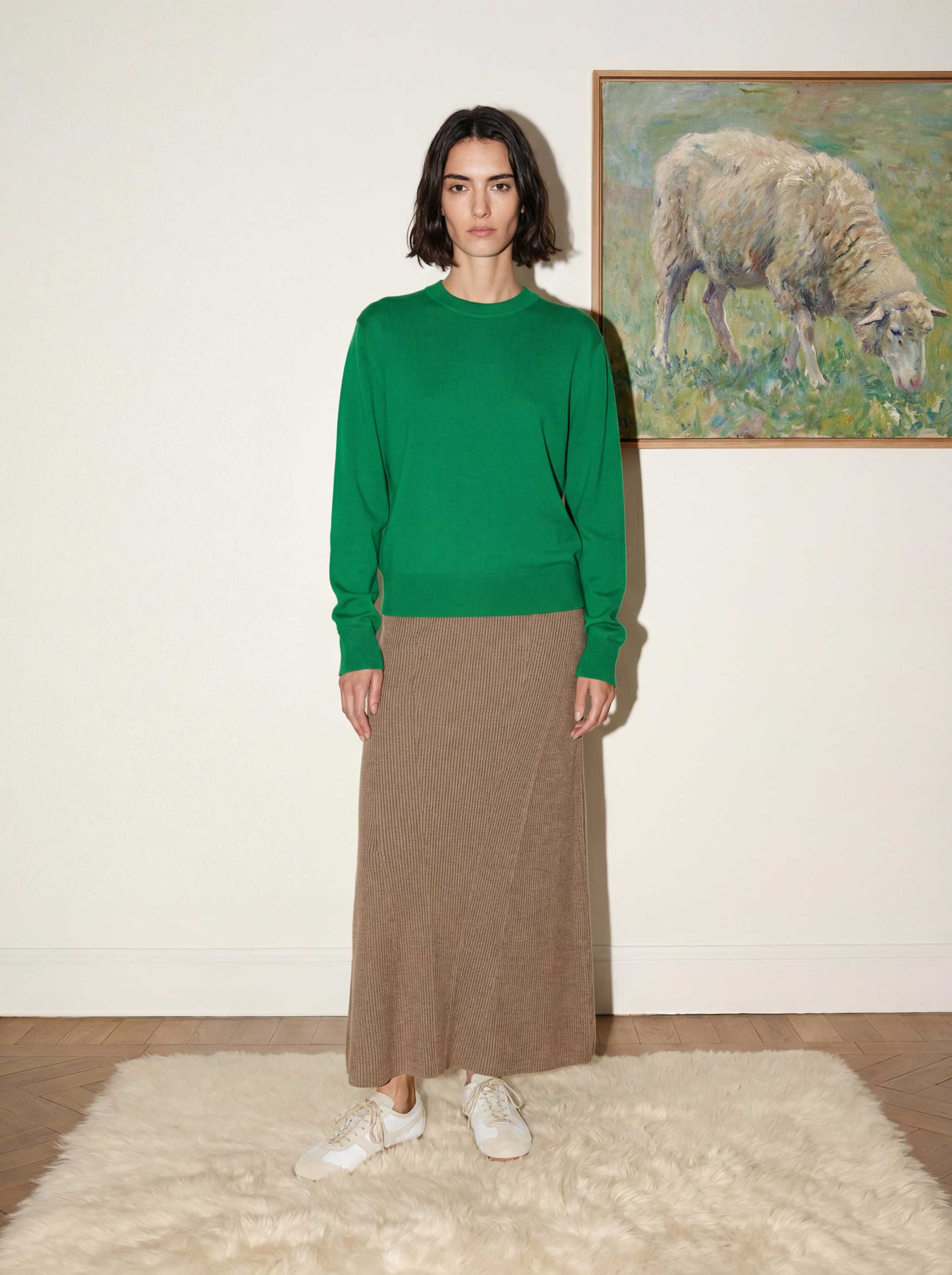 The Ribbed Knitted Skirt - Fawn Brown - Image 4