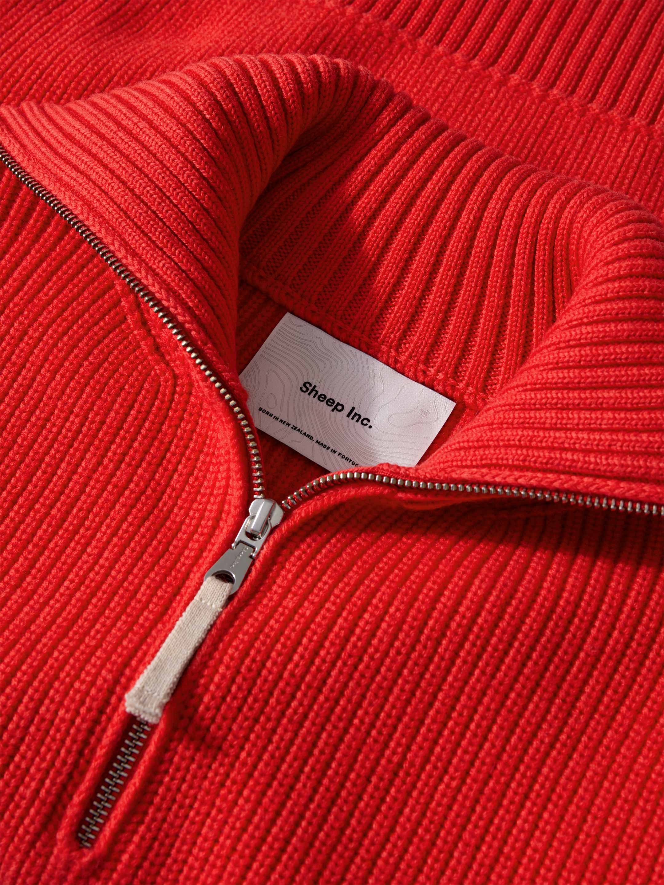 The Ridge Knit Half Zip - Poppy Red - Image 5