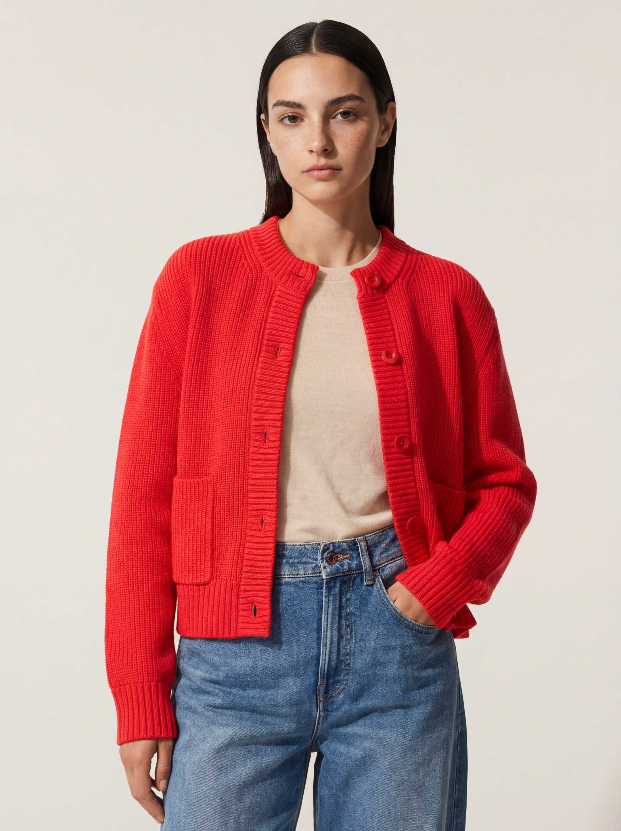 The Soft-Rib Cardigan - Poppy Red